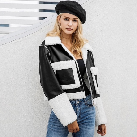 Rouge! Jackets & Blazers - Vegan Sherpa and Leather Black Short Jacket